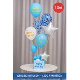 Mavi Doğum Günü Balon Kutusu – Happy Birthday Konsept Parti Süsleri Masa Üstü Stand