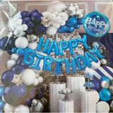 Mavi Doğum Günü Balon Süsleme Seti, Happy Birthday Folyo Yazı Balonu, 50'li Balon Zinciri Dekorasyon Kiti, Parti Süsleri