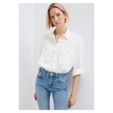 Mavi Düğme Detaylı Ekru Gömlek Loose Fit / Bol Rahat Kesim 1211383-70057