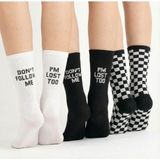 Mavi Dükkan Unisex 3'lü Set Yazılı ve Damalı Siyah Beyaz Pamuklu Spor Kolej Soket Çorap - Siyah - Beyaz - 36 - 42
