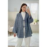 Mavi Ekose Önü Bağlamalı Kimono Tunik / 85 Cm Boy