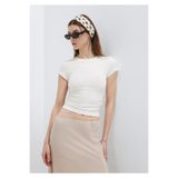 Mavi Ekru Basic Crop Tişört Fitted / Vücuda Oturan Kesim 1613942-70057