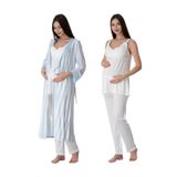 Mavi Ekru Hamile Lohusa Çizgili Sabahlıklı Pijama Takımı 9034, S, S9034EF-19804IGP27192603