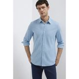 Mavi Erkek Çizgili Uzun Kollu Gömlek M0211404 Mavi - 2XL