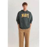 Mavi Erkek Logo Baskılı Kapüşonlu Sweatshirt M067149 Koyu Yeşil