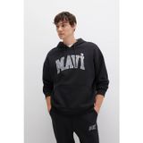 Mavi Erkek Logo Baskılı Kapüşonlu Sweatshirt M067149 Siyah