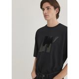 Mavi Erkek T-Shirt Günlük Kullanım İçin Truvakar Kol ve Grafik Desen Siyah Renk - XL