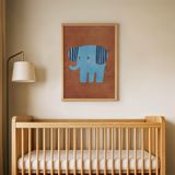 Mavi Fil Çocuk Odası Duvar Posteri Çerçeveli Tablo Duvar Dekorasyonu - 30 x 40 - Ahşap Çerçeveli
