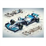 Mavi Formula 1 Arabası Çizimi Hediyelik Ahşap Tablo 50cmX 70cm