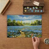 Mavi Gelincik Çiçekleri Tasarımı 240 Parça Ahşap Puzzle Ahşap Kutuda MP10343