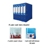 Mavi Geniş Klasör Plastik 5 Adet 1 Paket Telli Dosya ve Poşet Dosya 2 Paket TYBUDVFEM5962DC935