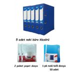 Mavi Geniş Klasör Plastik 5 Adet, 1 Paket Telli Dosya ve Poşet Dosya 2 Paket