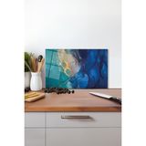 Mavi Gold Detay Soyut Cam Kesme Tahtası, Silikon Ayaklı, Isıya Kırılmaya Dayanıklı, Sunum Tablası - 23 x 35 cm