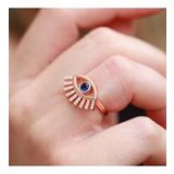 Mavi Göz Zirkon Taşlı Ayarlanabilir Rose Gold Kaplama Gümüş Yüzük