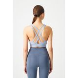 Mavi Gri Destekli Sırt Detaylı Kaplı Spor Sütyeni Strappy Back - XL - Mavi - Gri