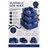 Mavi Gri Hediye Kutusu Dikdörtgen 3 Lü 1 Paket K-0974 Boş Hediye Kutusu Sevgiliye Özel Kurdelalı Karton Hatıra Kutu