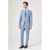 Mavi-Gri Mono Yaka Çizgili 6 Drop Slim Fit Tam Astar Esnek Takım Elbise 1001260901