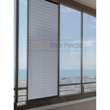 Mavi Gri Plise Katlanır Cam Balkon Perdesi - Ofis Perdesi - Salon Perdesi - 025 Mavi Gri