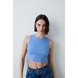 Mavi Halter Yaka Fitilli Crop Atlet - S
