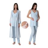 Mavi Hamile Lohusa Çizgili Sabahlıklı Pijama Takımı 9034, L, S9034EF-19804IGP27192956