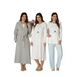 Mavi Hamile Lohusa Sabahlık, Gecelik, Pijama Takım 4'lü Set, L, EF2076-198IGP101778