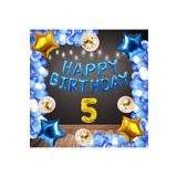 Mavi Happy Bırthday Folyo Gold Rakam Balon Seti Yaş 5
