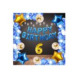 Mavi Happy Bırthday Folyo Gold Rakam Balon Seti Yaş 6