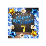 Mavi Happy Bırthday Folyo Gold Rakam Balon Seti Yaş 7