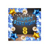 Mavi Happy Bırthday Folyo Gold Rakam Balon Seti Yaş 8
