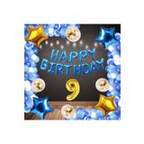 Mavi Happy Bırthday Folyo Gold Rakam Balon Seti Yaş 9