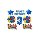 Mavi Happy Bırthday Yıldız Rakam Tren Folyo Balon Seti Yaş 3