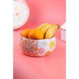 Mavi Hippi Retro Emaye Salata ve Sunum Kasesi, Şık ve Dekoratif Tasarım - Ahşap - Ceviz - Seçenek 1