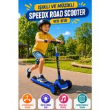 Mavi Işıklı Müzikli Speedx Road Scooter Wx-818 3 Tekerlekli Çocuk Scooterı Geniş Dokulu Taban
