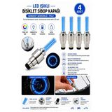 Mavi Işıklı Sibop Kapağı 4 Lü 1 Paket Fotosel Haraket Sensörlü Led Işık Bisiklet Araba Motor Tekerlek Lastik