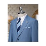 Mavi İtalyan Kesim Blazer Ceket, Mono Yaka, Uzun Kol, Pamuk, Düz Desen, Casual, Beden 52