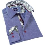 Mavi Jeans Görünümlü Yaka ve Manşet Içi Çiçek Desen Detaylı Slim Fit Erkek Gömlek - 2XL