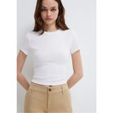 Mavi Kadın Basic Crop Tişört Kısa Kol Beyaz İnce Pamuklu Düz Renk 1600814-620 - XS