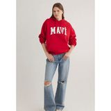 Mavi Kadın Kırmızı Kapüşonlu Sweatshirt Günlük Stil Oversize Kesim %42 Polyester %58 Pamuk - XL