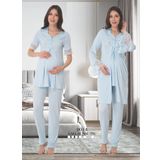Mavi Kadın Sabahlıklı Hamile Lohusa Pijama Takımı (Mavi / 3XL)