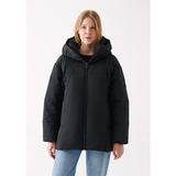 Mavi Kadın Siyah Kapüşonlu Şişme Mont Uzun Kol Düz Model 1110075-900 Günlük Stil - XS