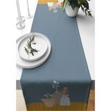 Mavi Kalsedon Portre Desenli Süet Dokuma Runner 40*140 cm - Ahşap - Ceviz