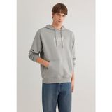Mavi Kapüşonlu Gri Sweatshirt Erkek Mavi Logo Baskılı Truvakar Kol Standart Yaka