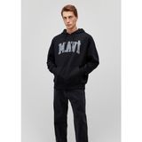Mavi Kapüşonlu Siyah Sweatshirt Erkek Logo Baskılı Uzun Kol Geniş Kesim Ekstra Konfor