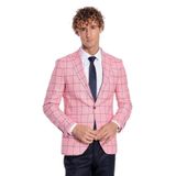 Mavi Kare Desenli Slim Fit Pembe Erkek Ceket - Wessi