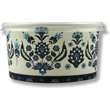 Mavi Karton Kağıt Çorba-aşure-tatlı-dondurma-yemek Kasesi -14 Oz Plastik Kapaklı Kase - 50 Adet