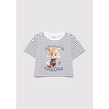 Mavi Kedi Baskılı Çizgili Crop Tişört 7610280-85308 - Gri-85308 - 9 - 10 Yaş