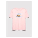Mavi Kedi Baskılı Pembe Tişört Loose Fit / Bol Rahat Kesim 7610402-71007