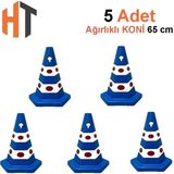 Mavi Kedi Gözlü Altıgen Trafik Konisi 65 cm Trafik Dubası -5 Set - Kırmızı - Beyaz