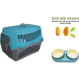 Mavi Kedi Köpek Taşıma Çantası ve Bakım Seti, Yıkama Fırçası, Mama ve Su Kabı - Ahşap - Ceviz