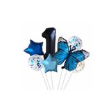 Mavi Kelebek Balon Set Yıldız Balon Folyo Set Doğum Günü Set Yaş 1